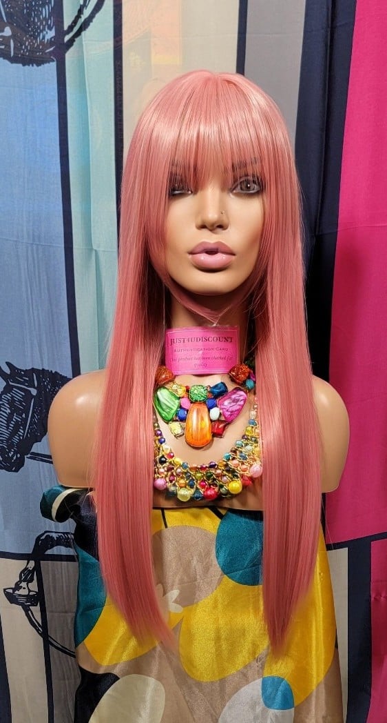 Simple pink bang adjustable wig