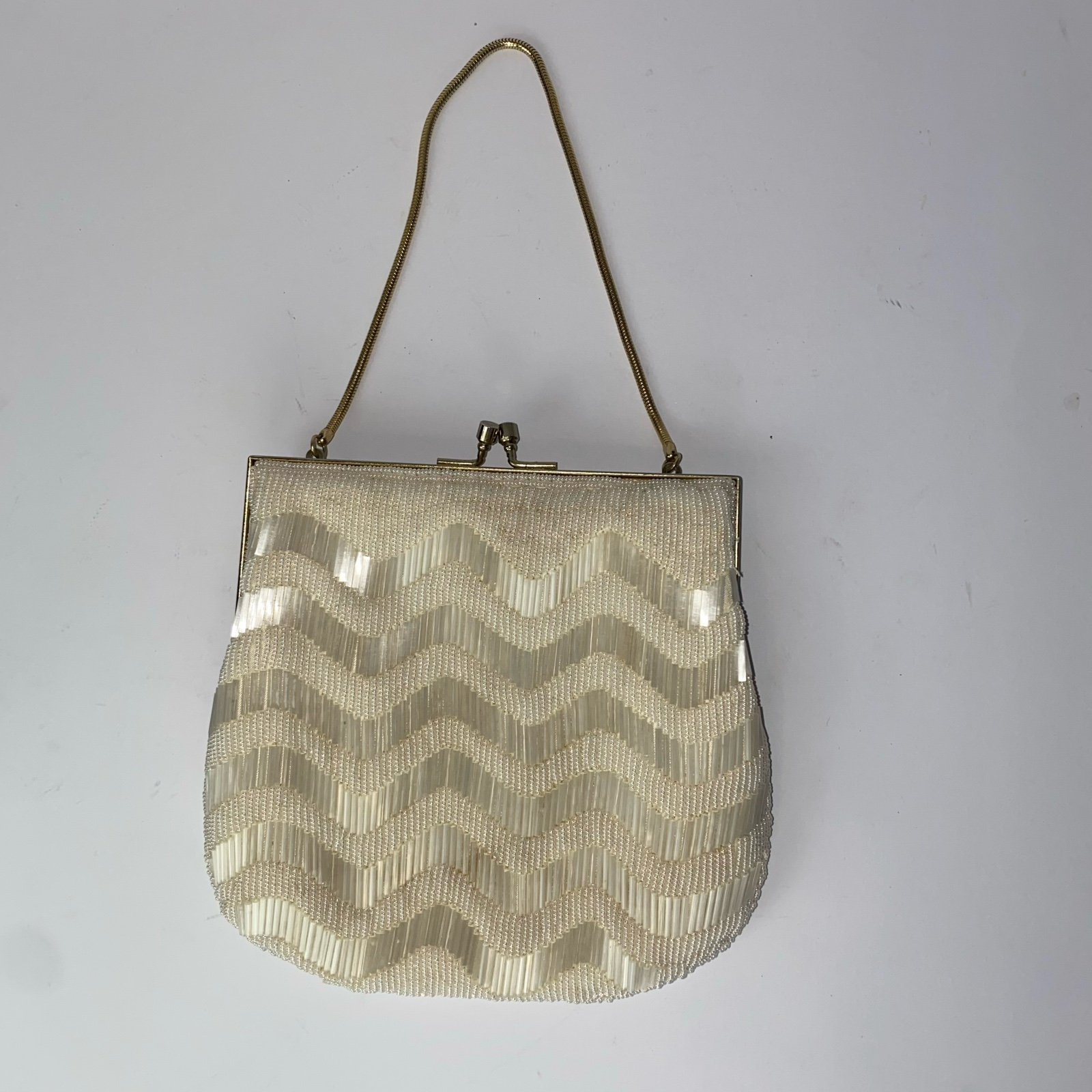 Walborg Vintage beaded purse clutch handbag white