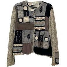 Sandy Starkman Crochet Boucle Cardigan Sweater Granny Square Boho Cottage Large