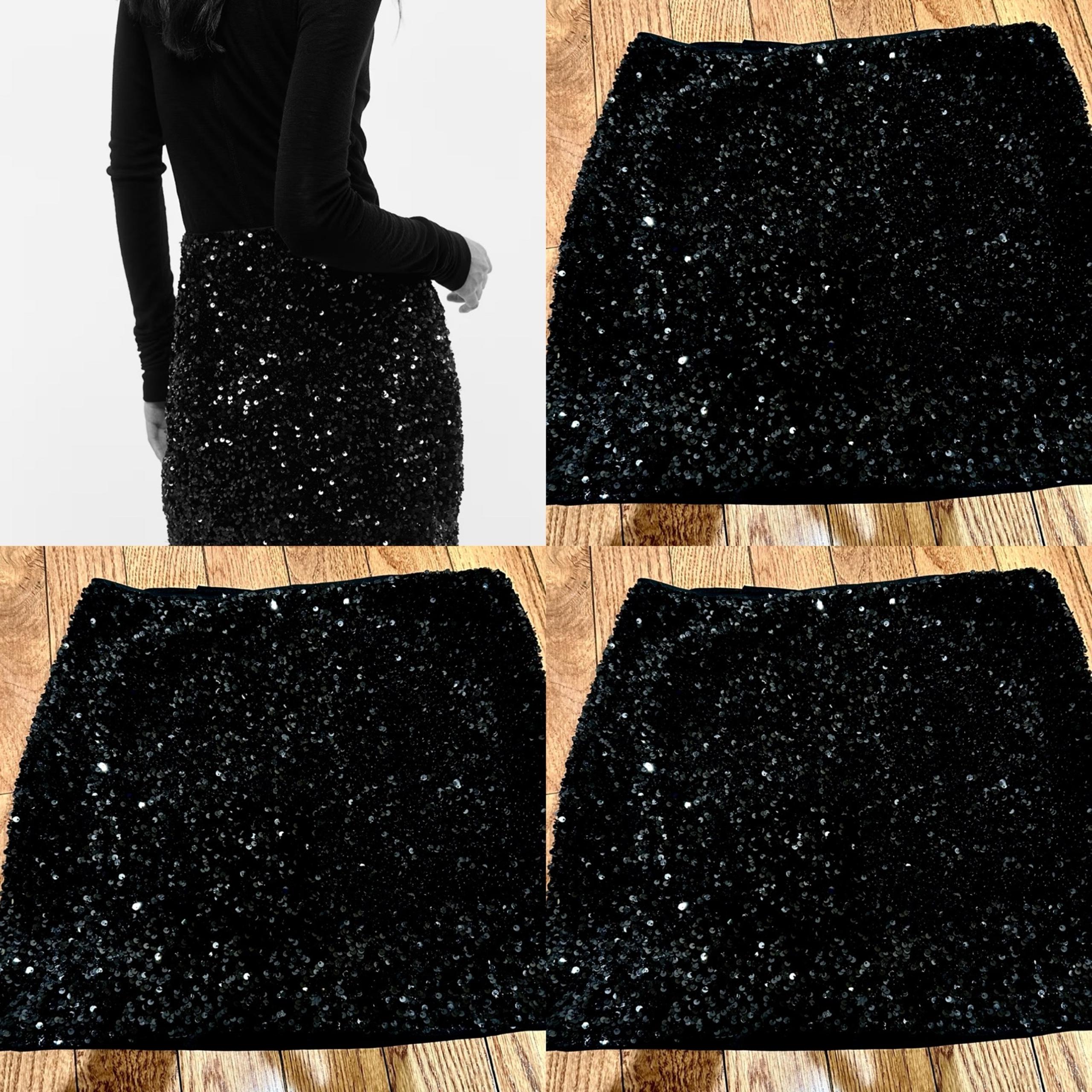 H&M NWOT black velour SEQUINED high waisted MINI SKIRT size 12