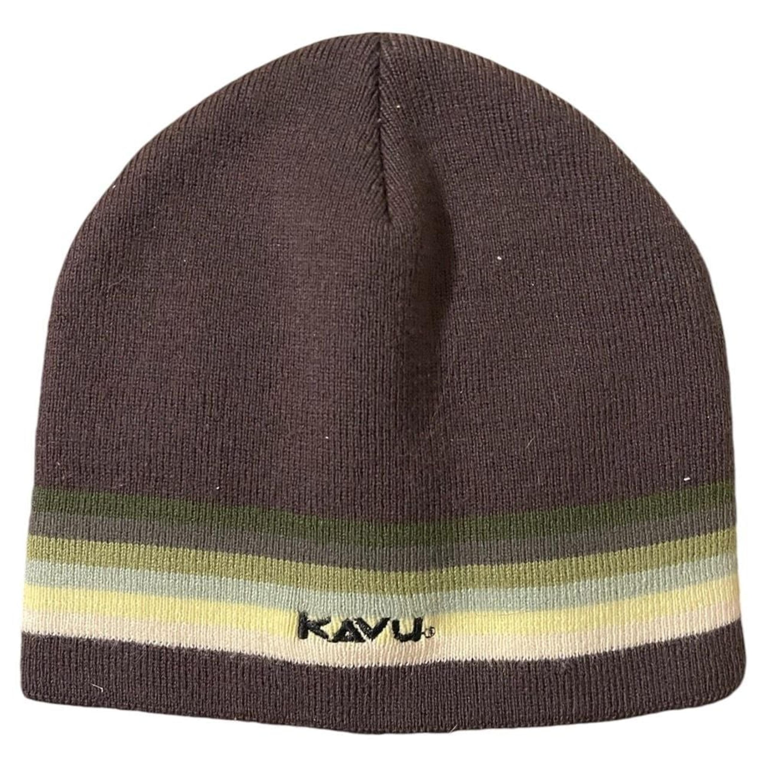 Kavu Men's Beanie Winter Hat Brown Yellow Striped One Size