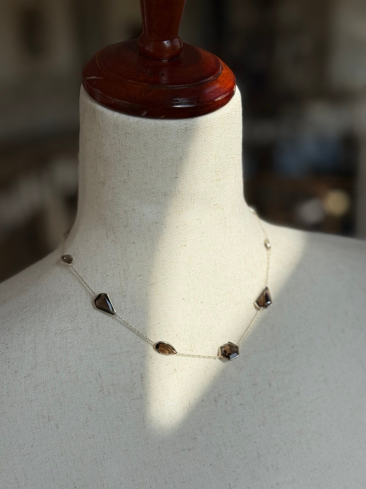 Handmade Smoky Quartz Necklace 925 Sterling Silver 16-18” Adjustable