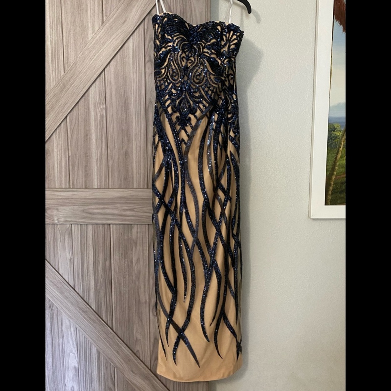 NWT Colette by Mon Cheri style C117101 Navy and nude strapless 8