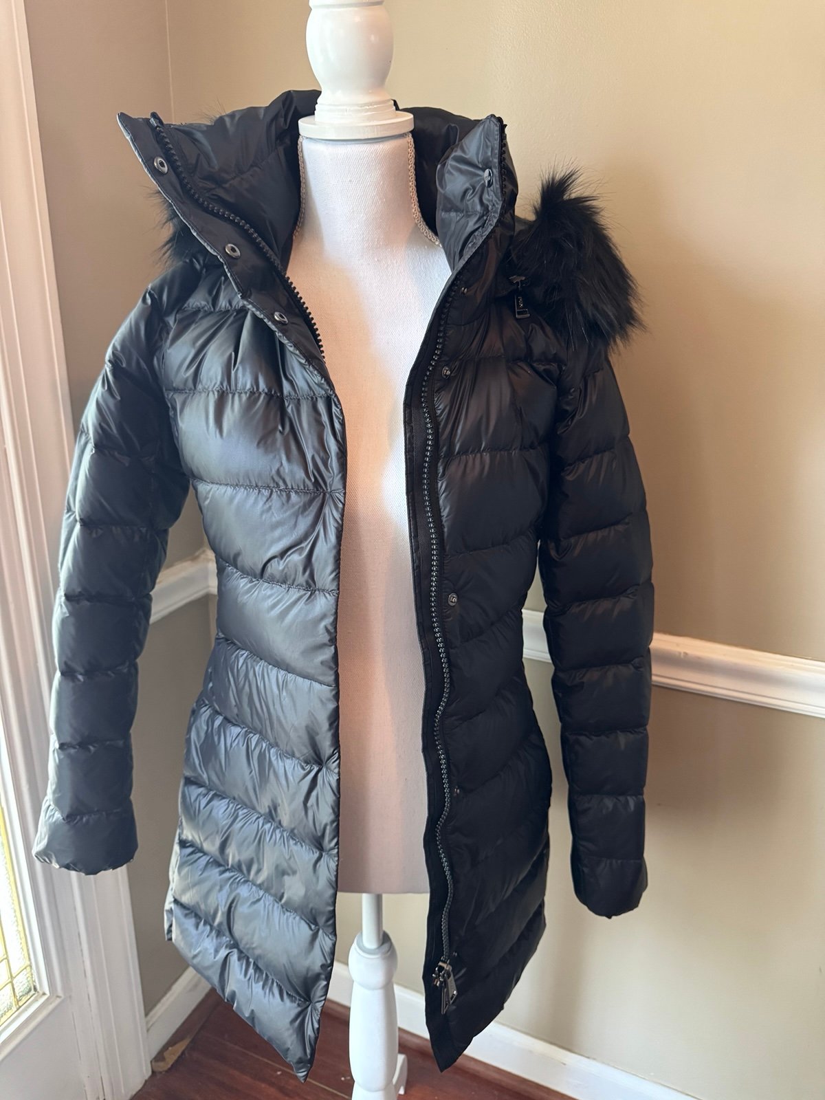 Polo by Ralph Lauren Black Puffer Jacket with Fur-Trimmed Hood NEW with tags