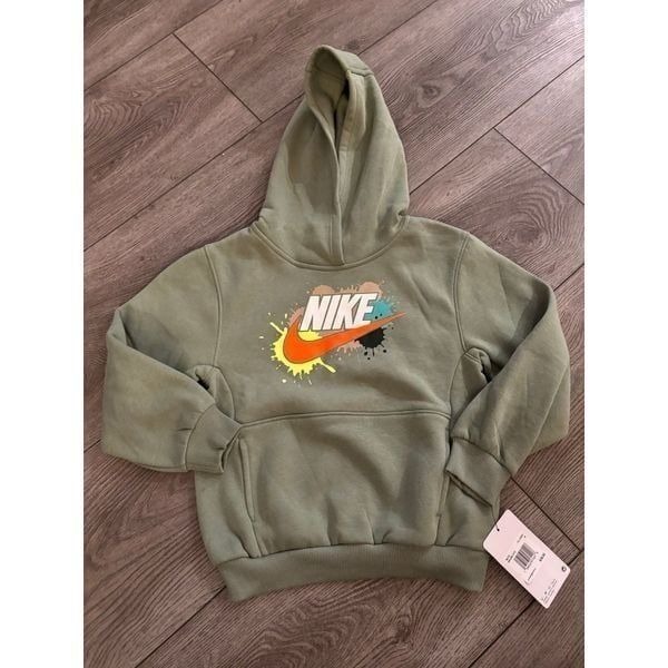 Nike boys oil green fleece hoodie sweater with multicolor graphic