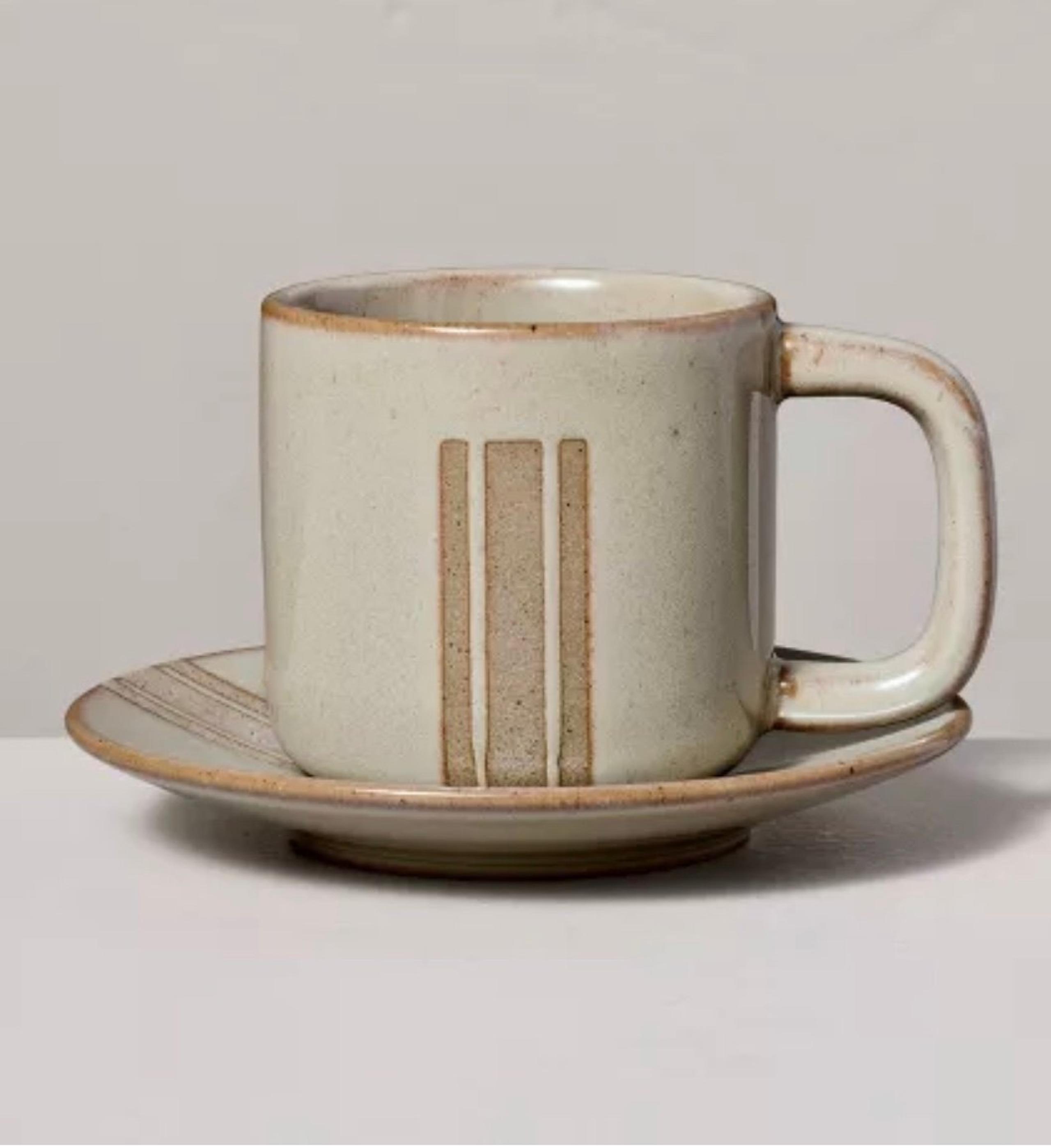 5oz Modern Stripe Stoneware Espresso Cup and Saucer Set Green - Hearth & Hand