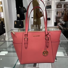 MICHAEL KORS Charlotte Large Leather Top-Zip Tote Tea Rose