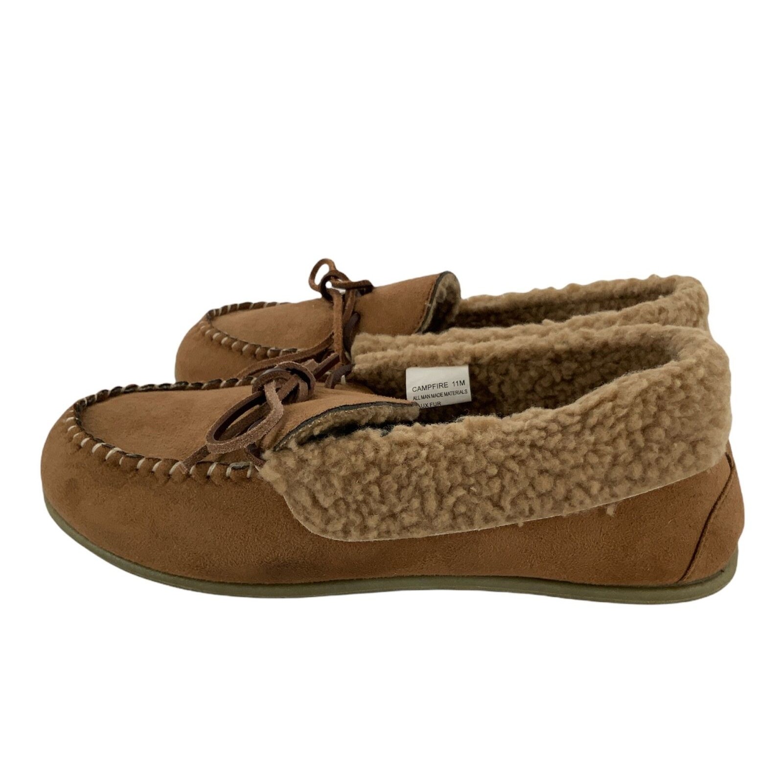 Deer Stags Mens Campfire Brown Slip On Faux Fur Moccasin Slippers Shoes Size 11M