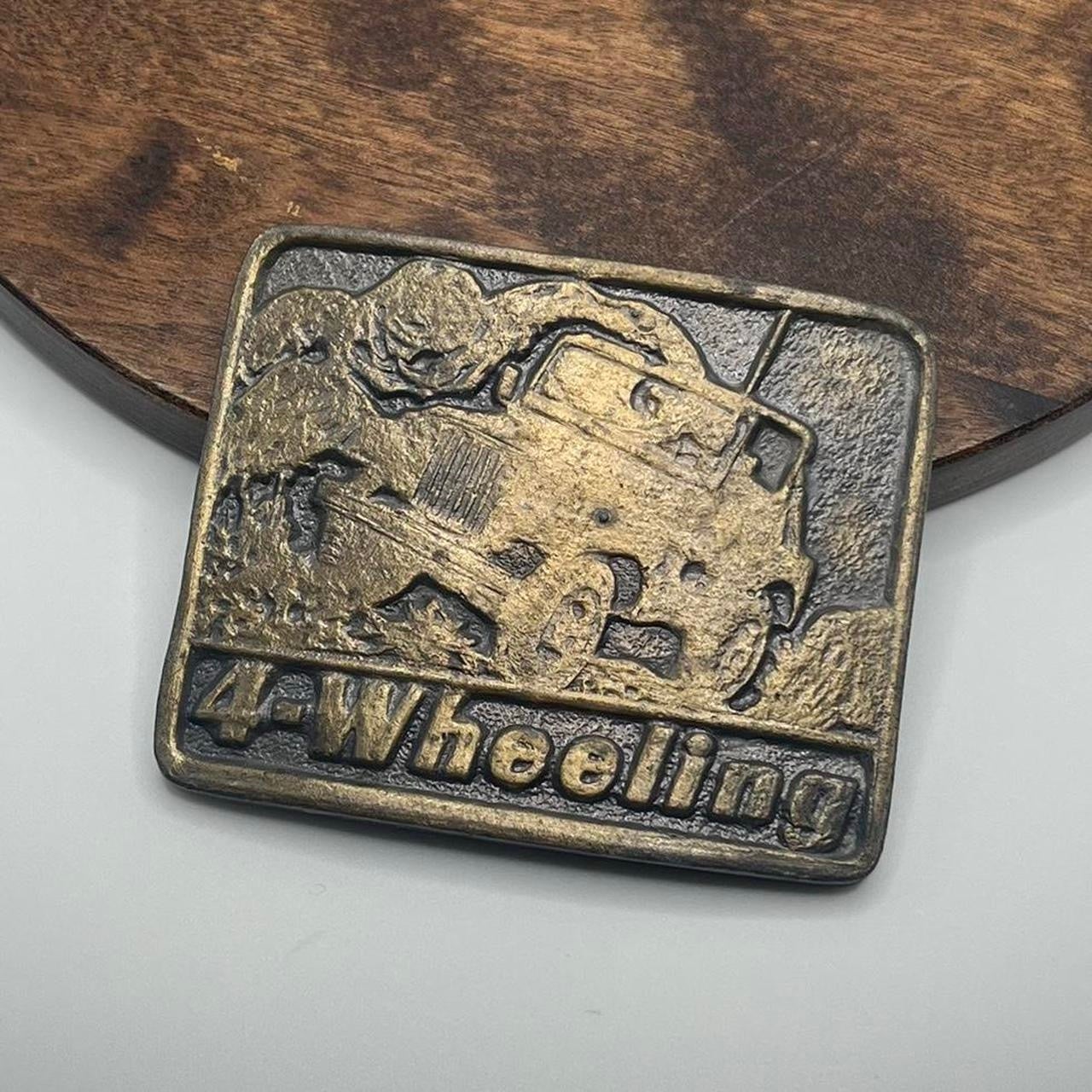 Vintage 4x4 4 Wheeling off road mud Jeep car belt buckle