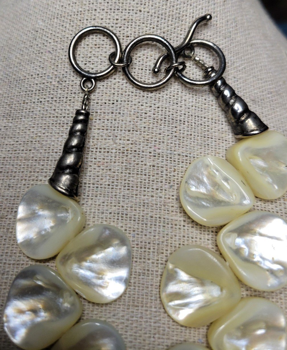 Artisan Large Mother of Pearl Necklace 18in Unique Rare