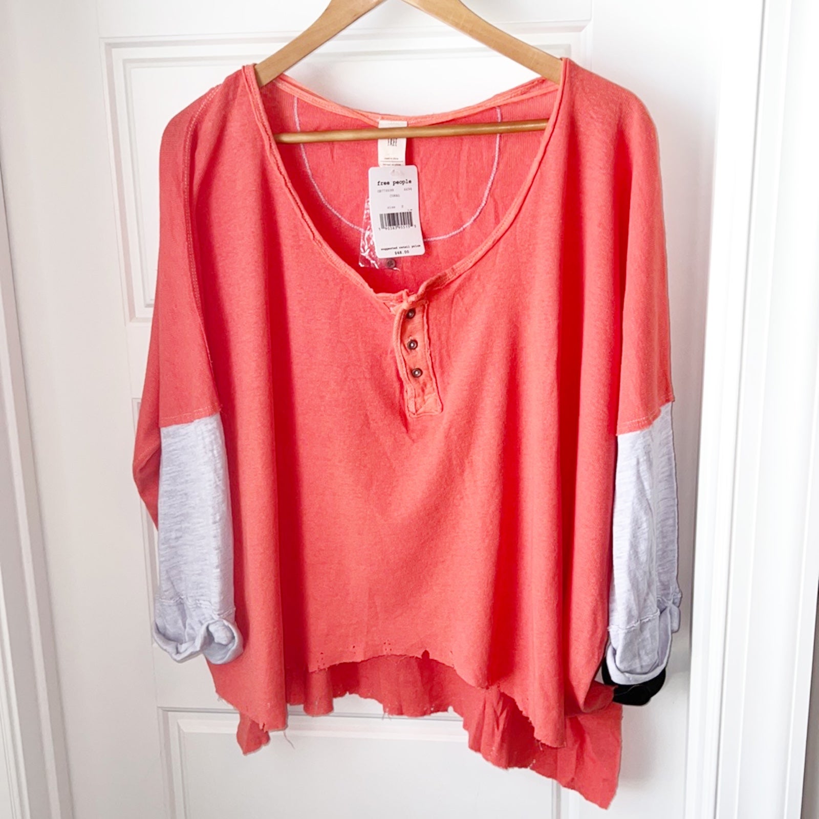 NWT Free People We The Free Star Henley Top Long Sleeve Orange Women's Small