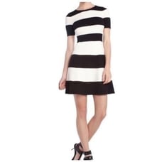 BCBGMAXAZRIA Lylah Dress Crewneck White Black Short Sleeve