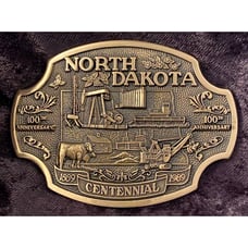 Vtg 80’s Brass Belt Buckle North Dakota Centennial Limited Edition # 3095