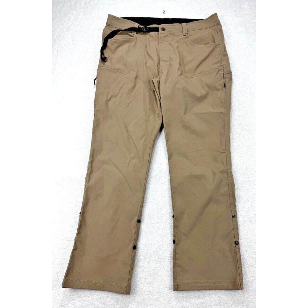 Slumberjack Utility Tech Pants Men 36 Beige Straight Snap Rollup Nylon Hiking