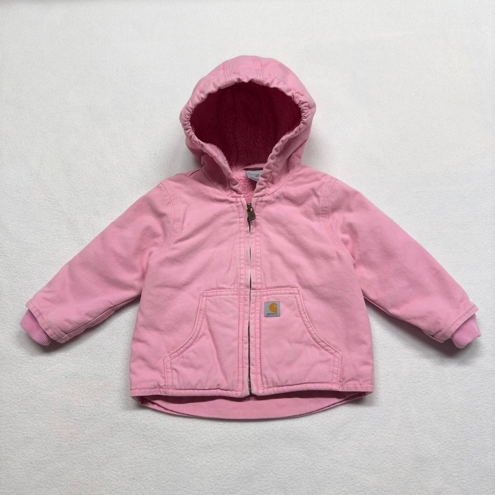 Carhartt Toddler Girls 18M Duck Canvas Jacket Sherpa Lined Hooded Insulated Pink