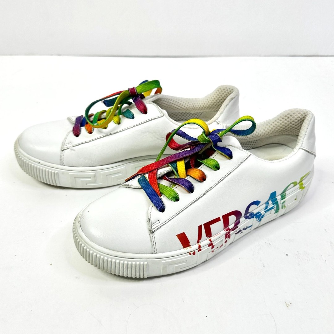 Versace Sneakers Youth 35 US 3.5 White Greca Rainbow Leather Low-Top Bohemian