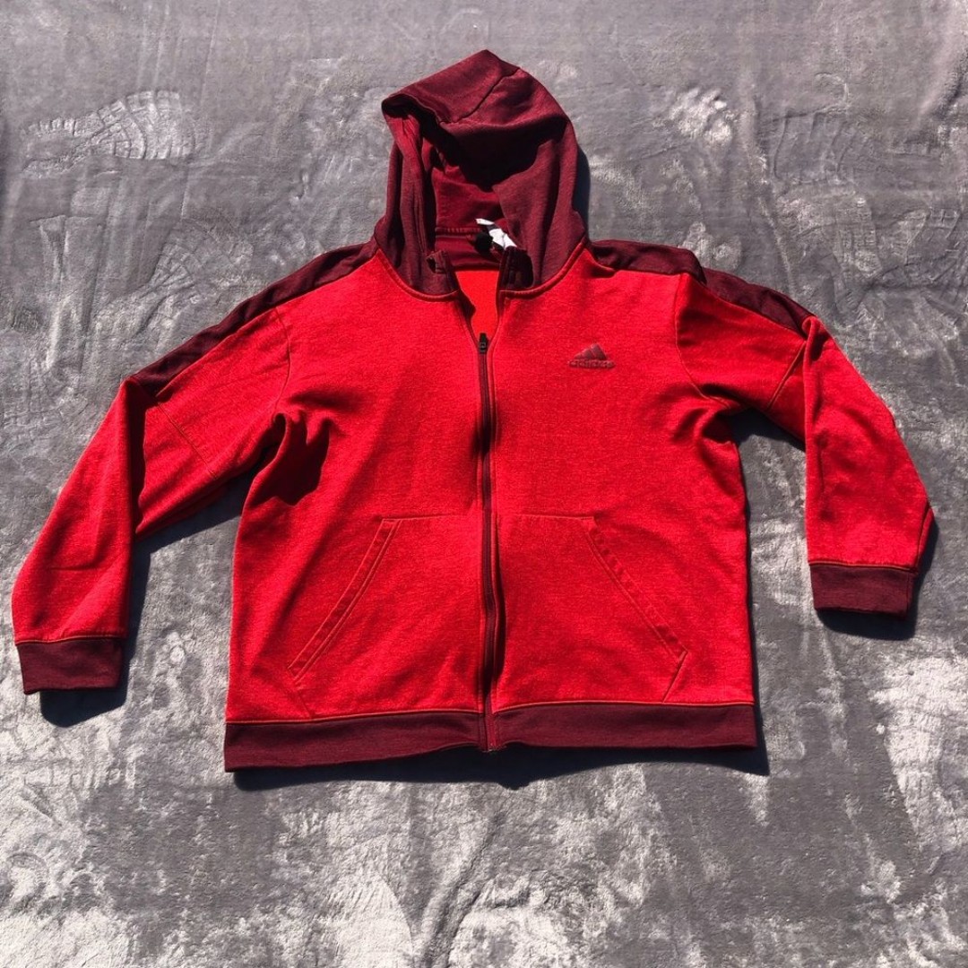Adidas Hoodie Jacket Mens XL Full Zip Red Climawarm Pockets Athletic Workout