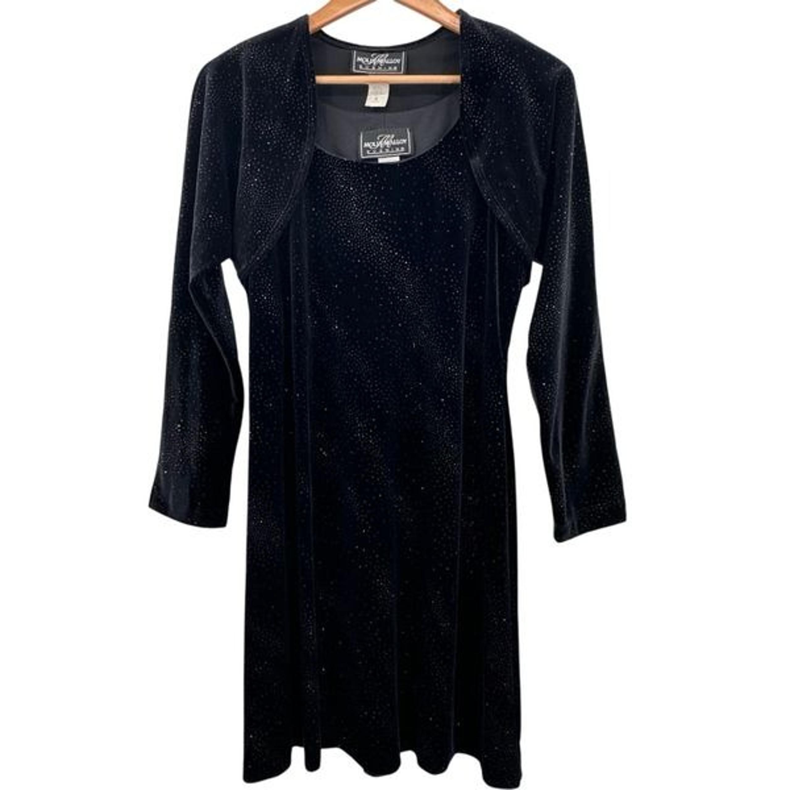 Molly Malloy Evening Black Sparkly Velour Bolero & Mini Dress Set Womens Size 8