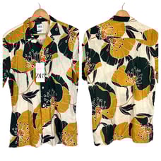 NWT ZARA Men's S Multicolor Floral Linen Blend Hawaiian Resort Tropical Shirt