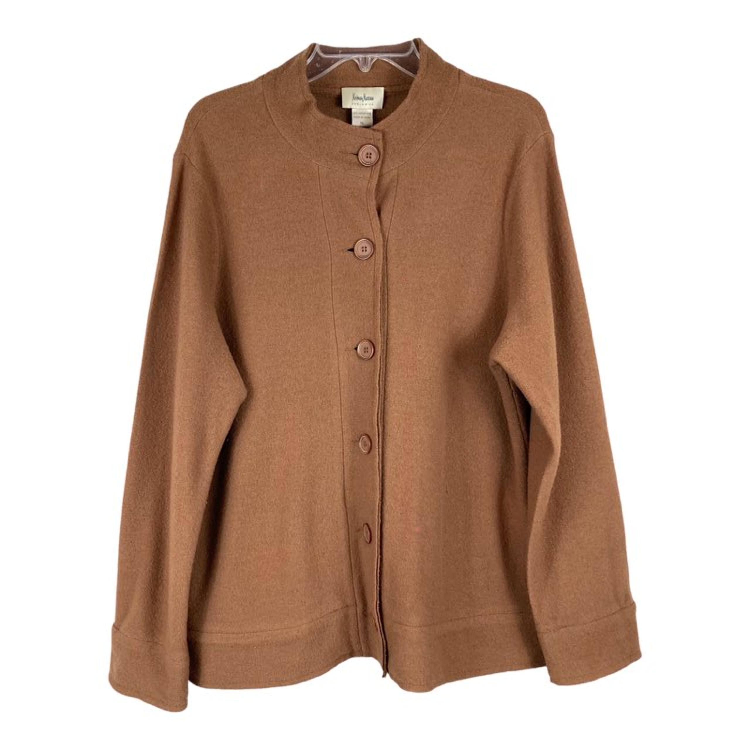 Neiman Marcus Brown 100% Merino Wool Pea Coat Womens Size XL