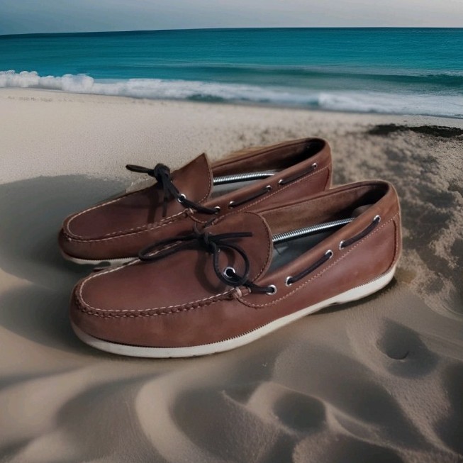 LL Bean 130448 Brown Leather Loafers Boat Slip On Shoes Men's size 13D