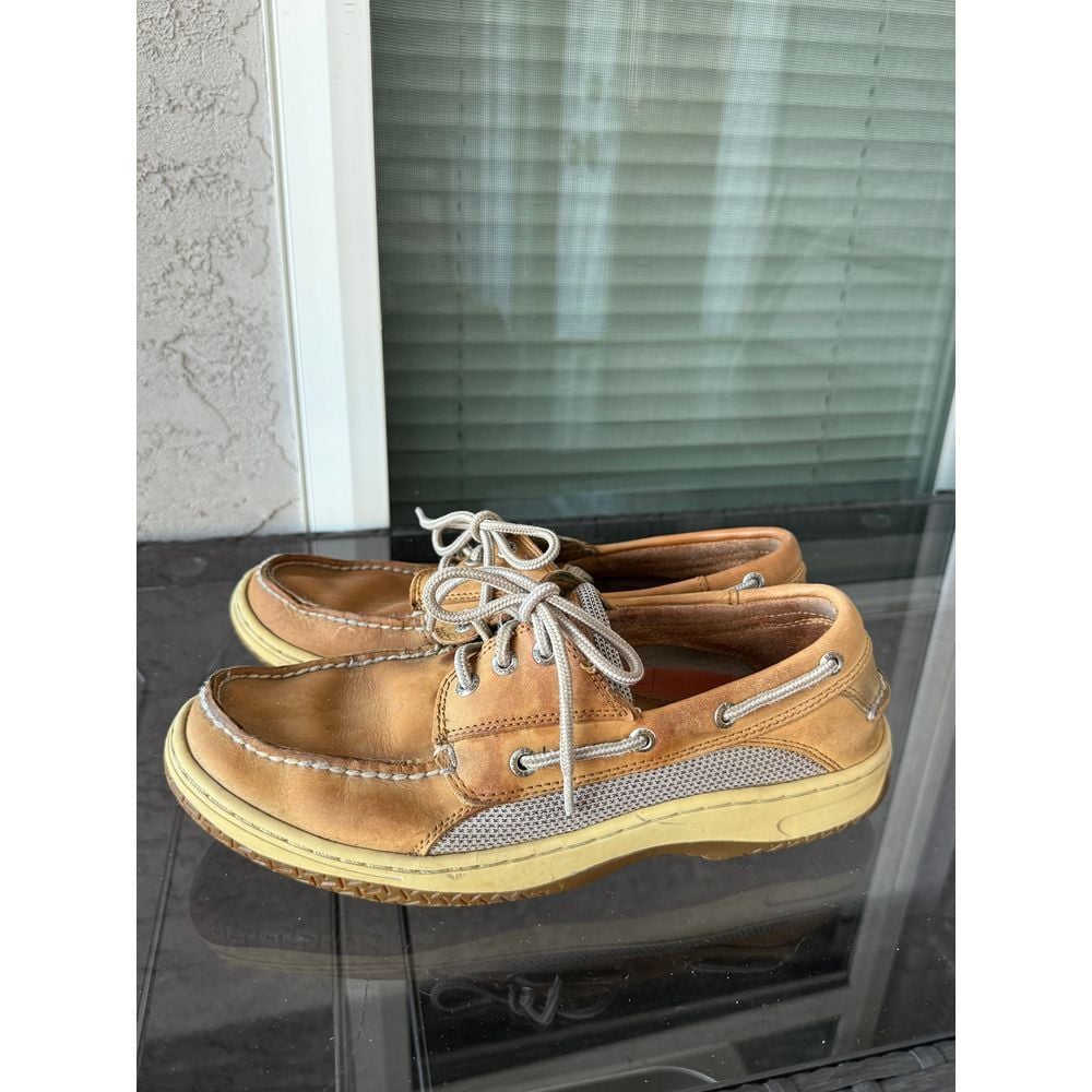 Sperry Top Sider Mens 9.5 M Tan Leather Boat Shoes Lace Up 0799320 Coastal