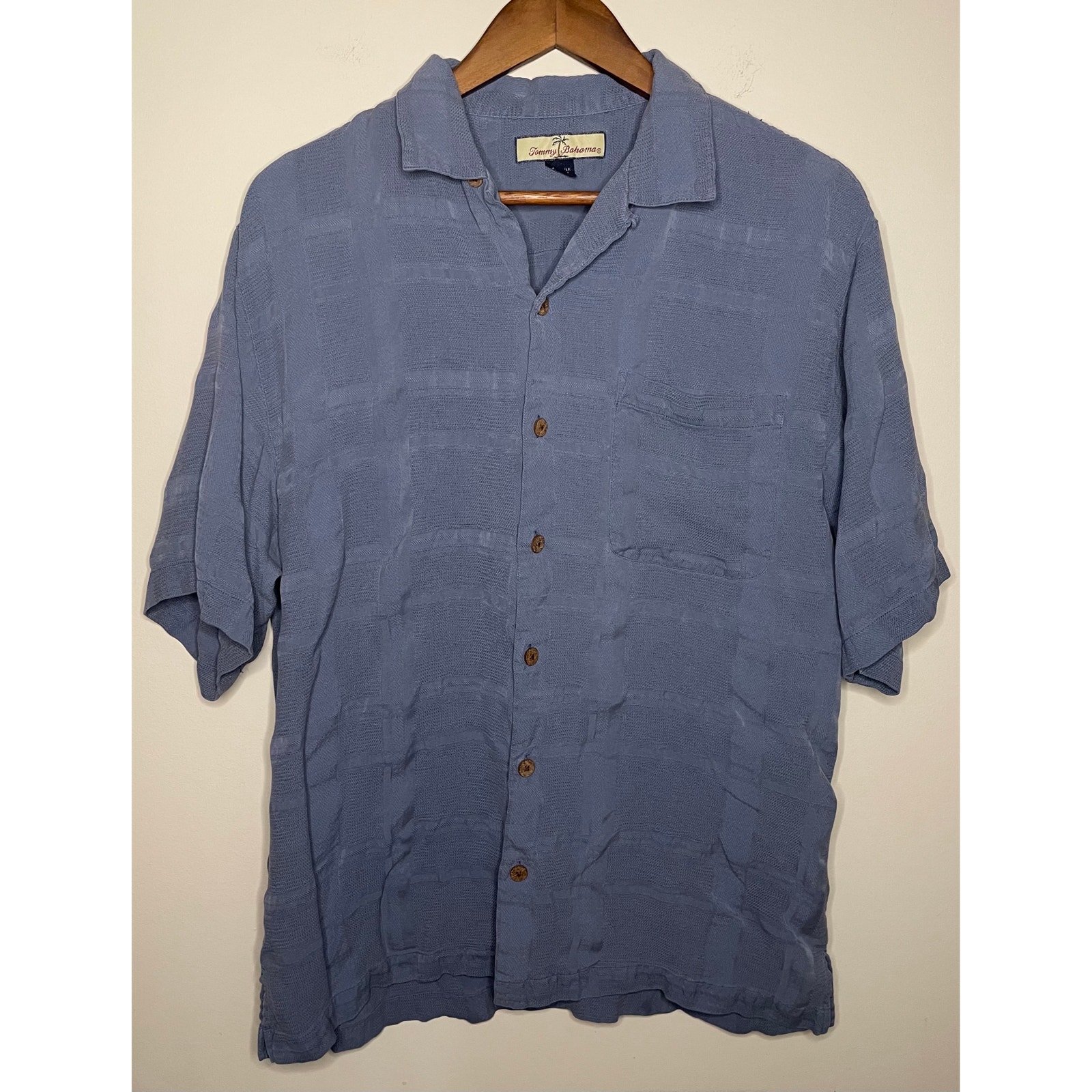 Tommy Bahama Shirt Silk Button Up Blue Short Sleeve