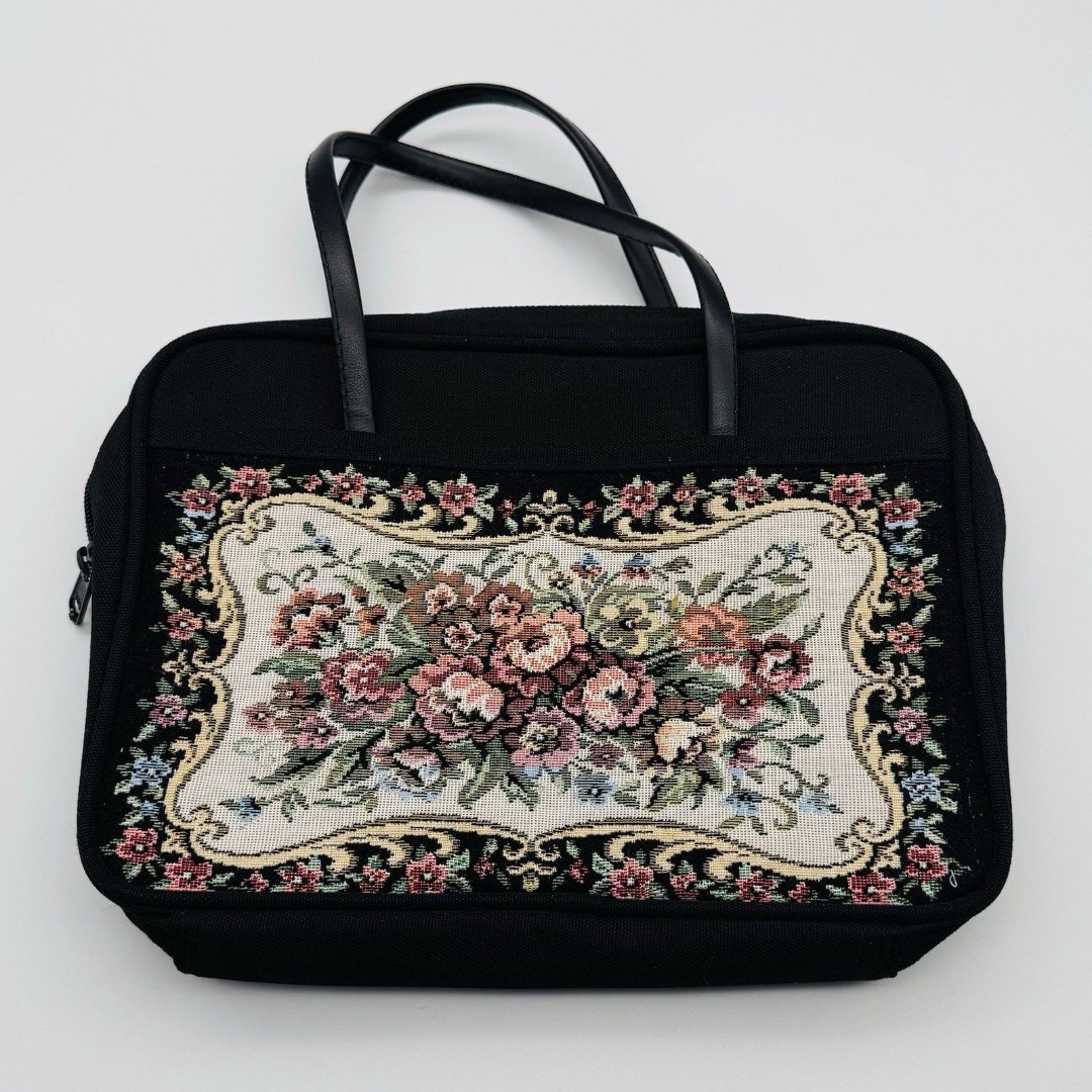 Vintage Floral Tapestry Black Bible Carry Bag