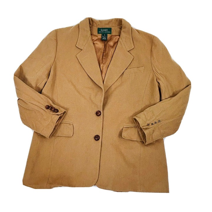 VTG 90s Lauren Ralph Lauren Womens 16 Camel Hair Wool Blazer Coat Jacket USA
