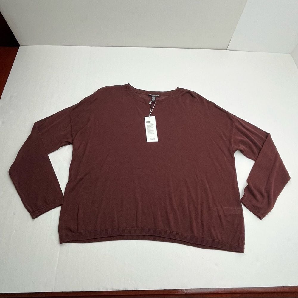 Eileen Fisher Crewneck Box Top Womens Burgundy Size Medium Thin Sweater NEW