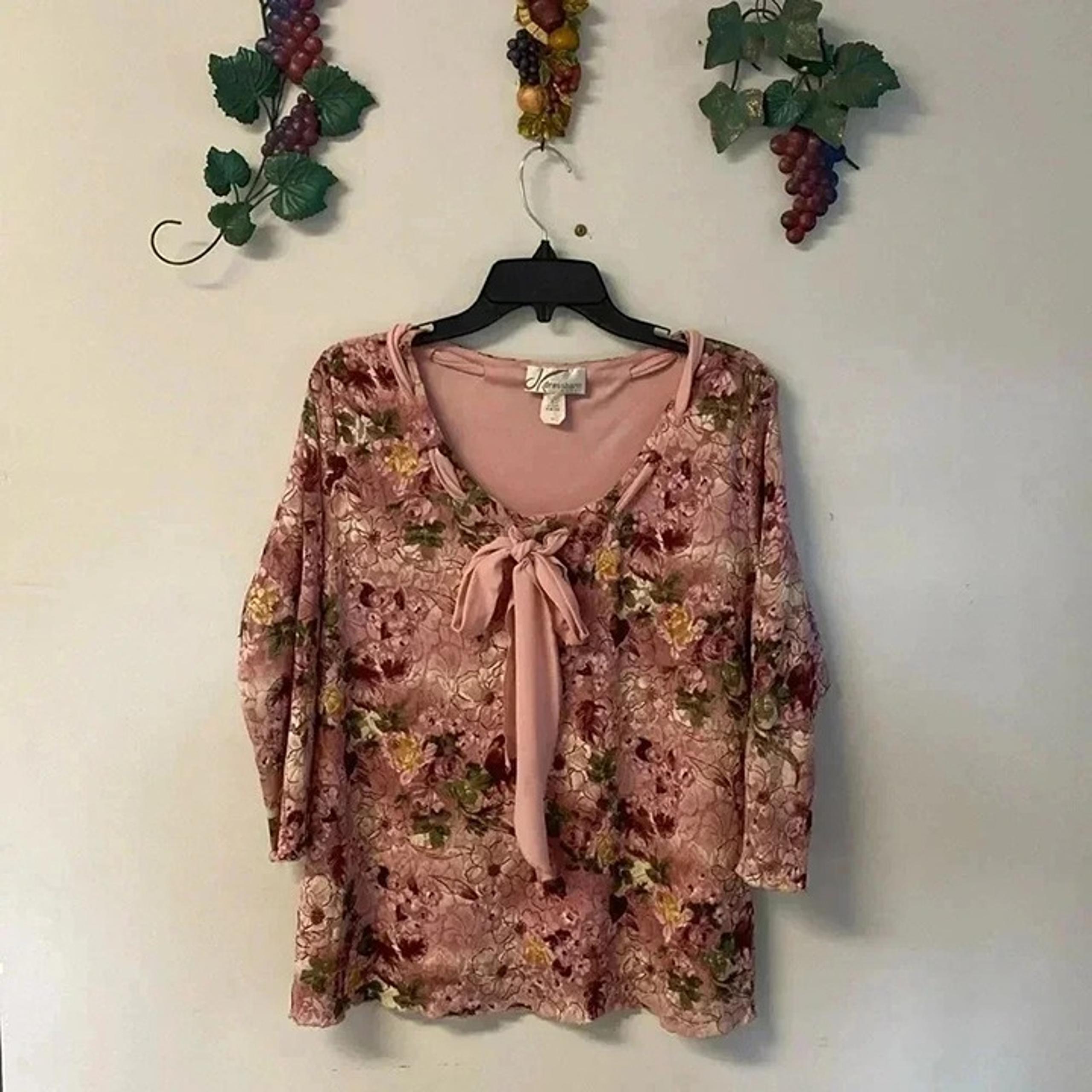 Vintage Pink Floral 1X Dress Barn Woman 1X Blouse