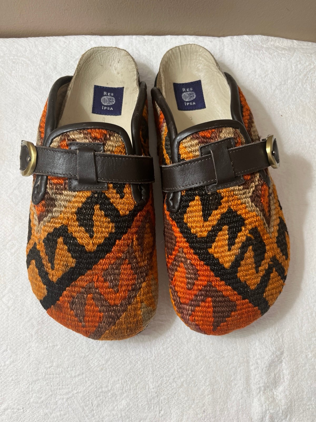 RES IPSA Sz. 8 Wool Woven Kilim Clogs Mules Loafers.