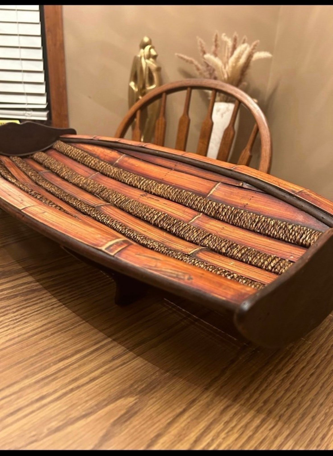 Bamboo basket bowl - large 26 x 13 - centerpiece - boho tropical coastal decor