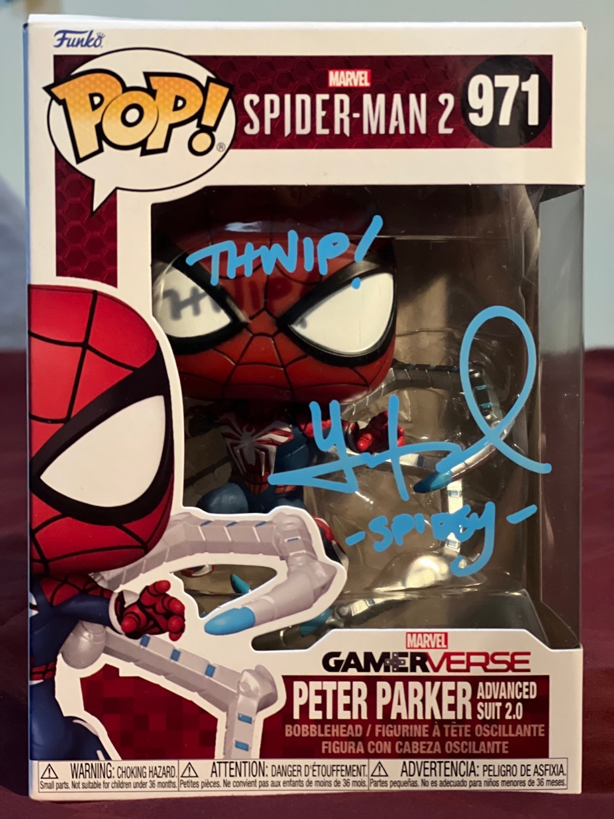 Yuri Lowenthal Signed Funko Pop Spider-Man 2 Advanced Suit 2.0 Gamerverse