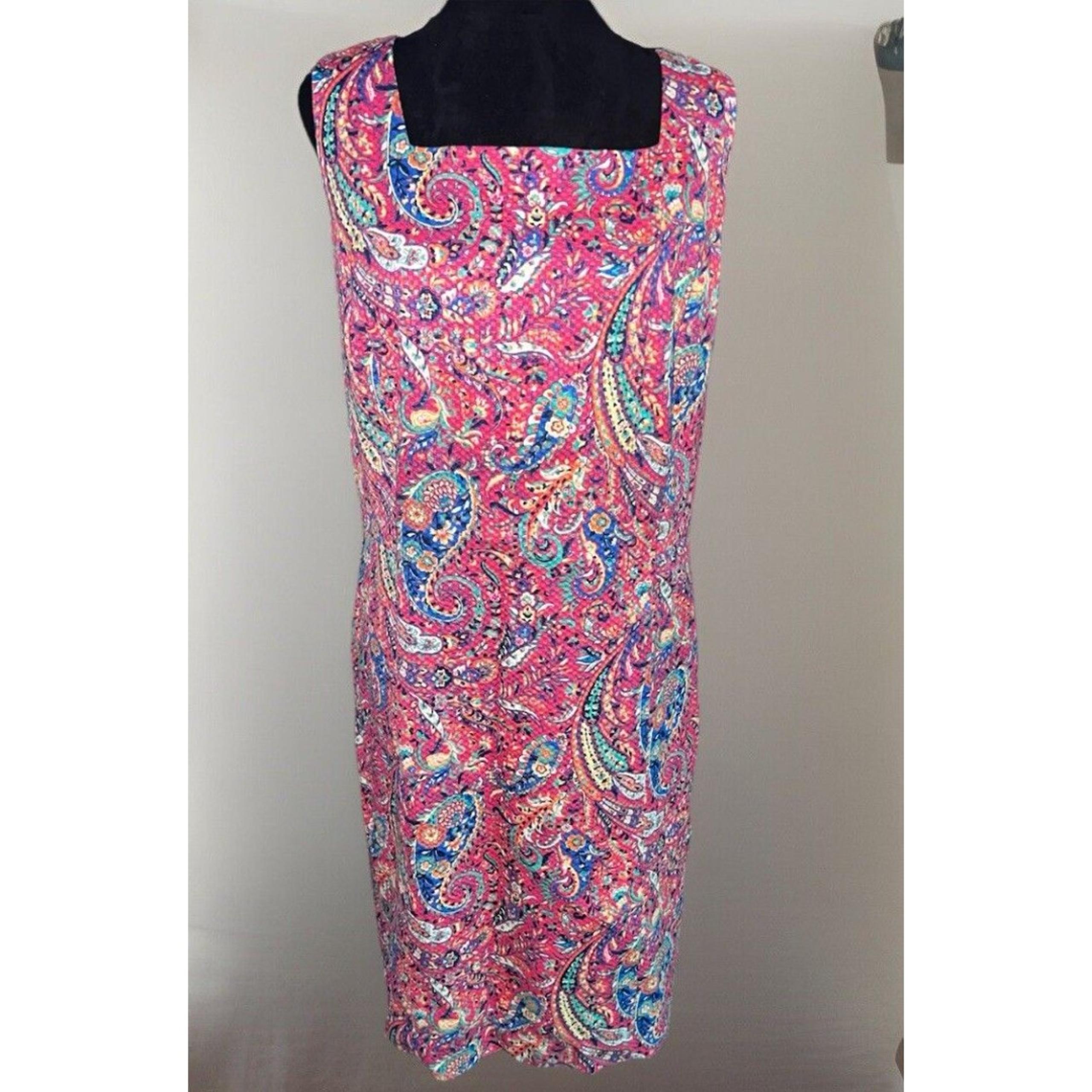 TALBOTS Bonaire Paisley Dress Pink Coral Floral Shift Sheath Tie Open Back Sz 16
