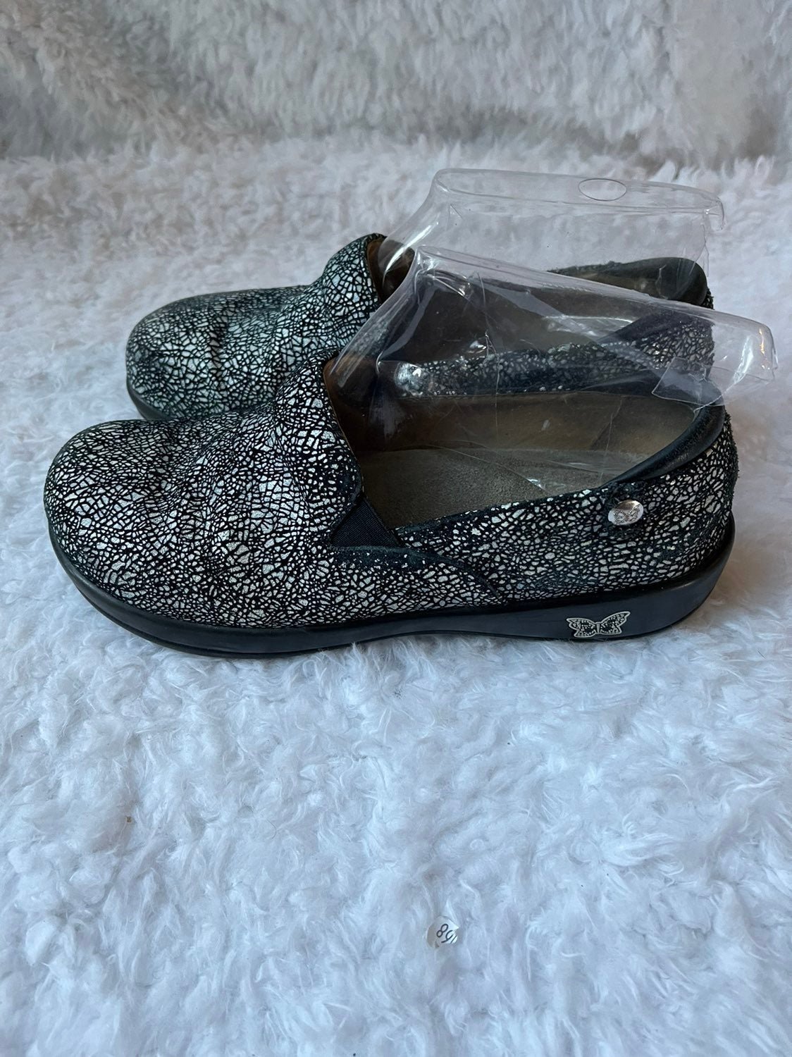 Alegria Keli leather black and white mosaic prints slip on shoes slip size39