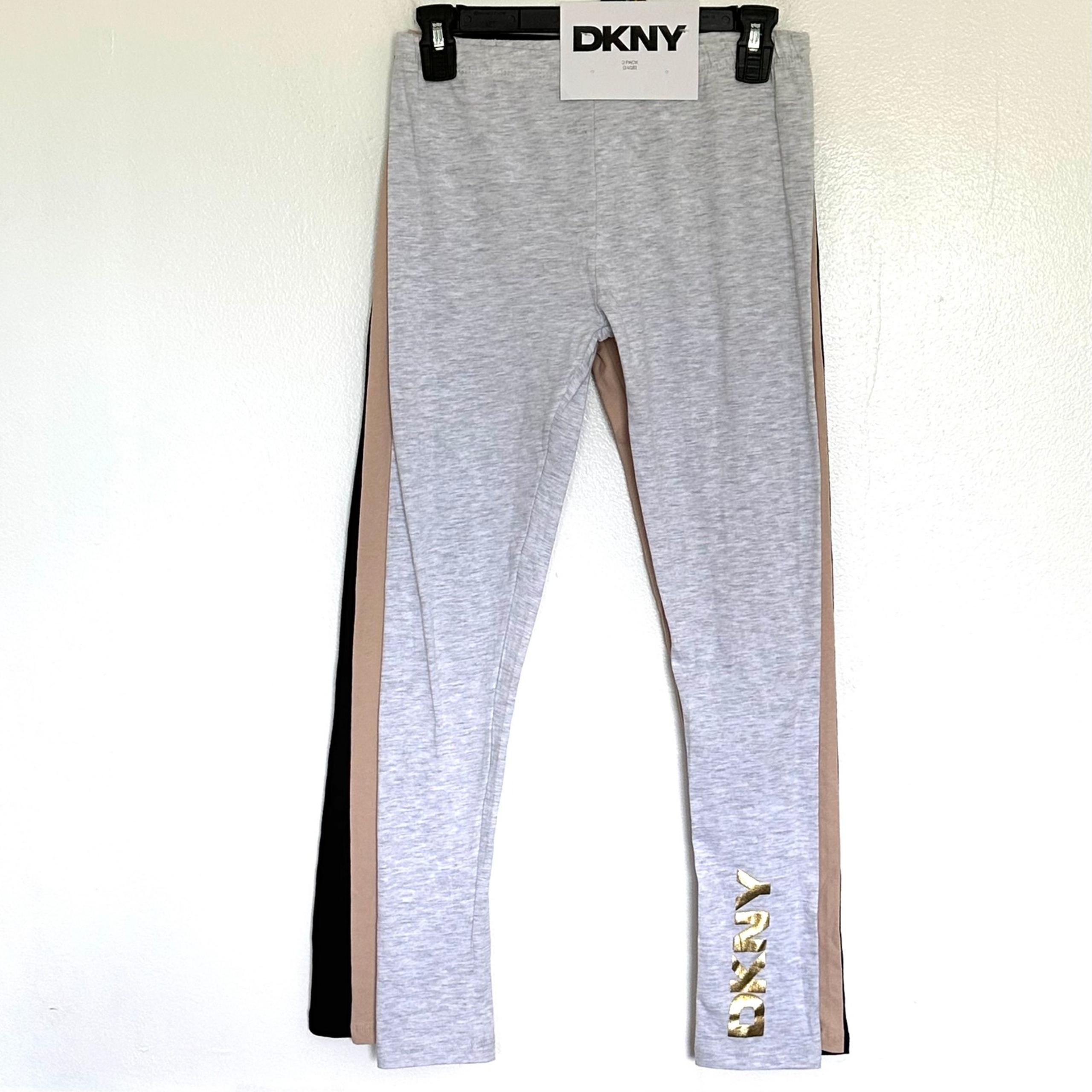 NWT 3PC DKNY Leggings Girls 14/16 Black Tan Grey Casual Everyday Pants