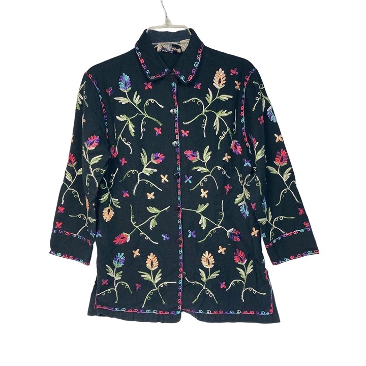 Life Style Petite Black Floral Embroidered Jacket Petite Large