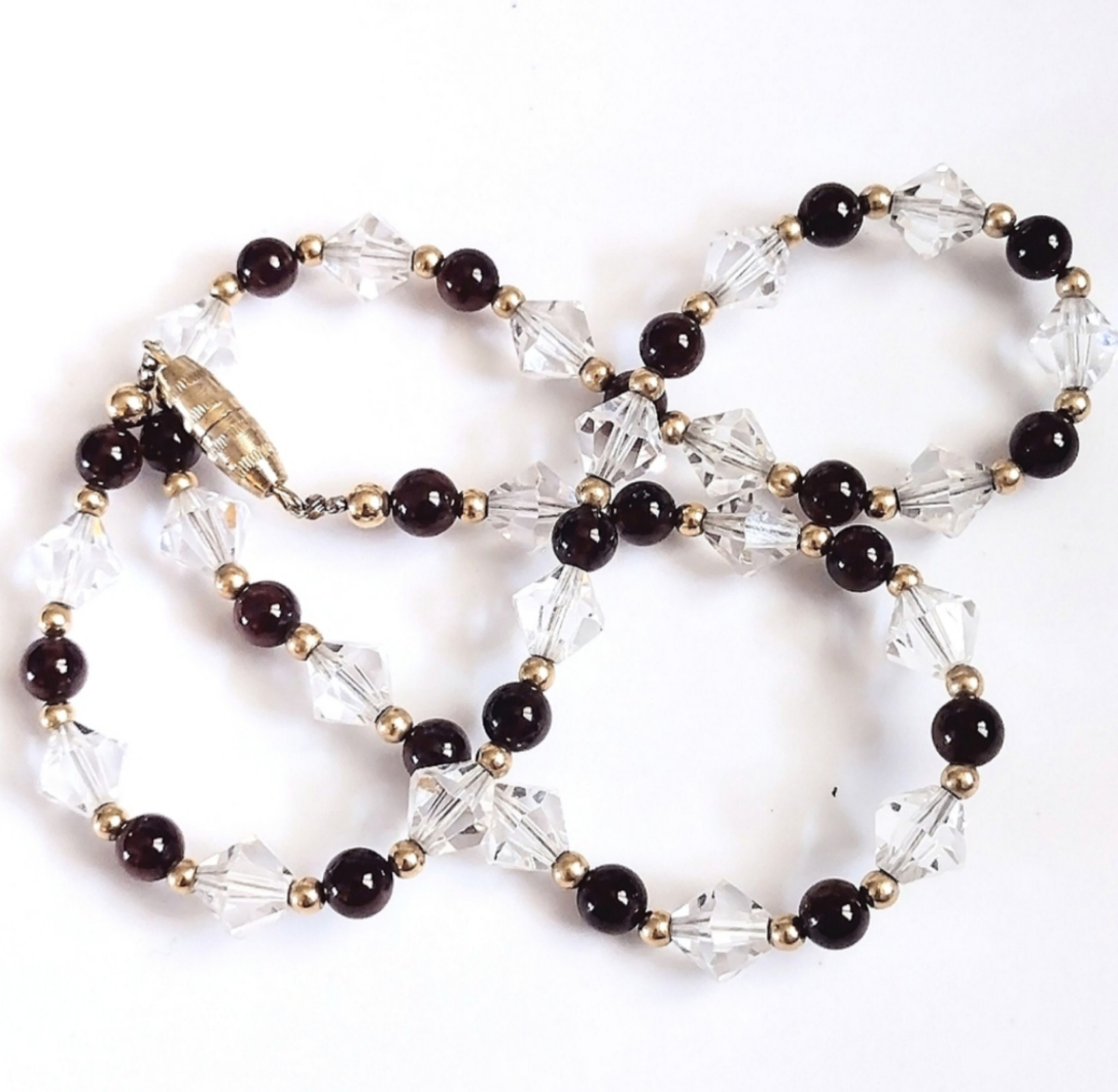 Vintage Bi-cone Clear Faceted Glass Austrian Crystal Red Garnet Bead Necklace