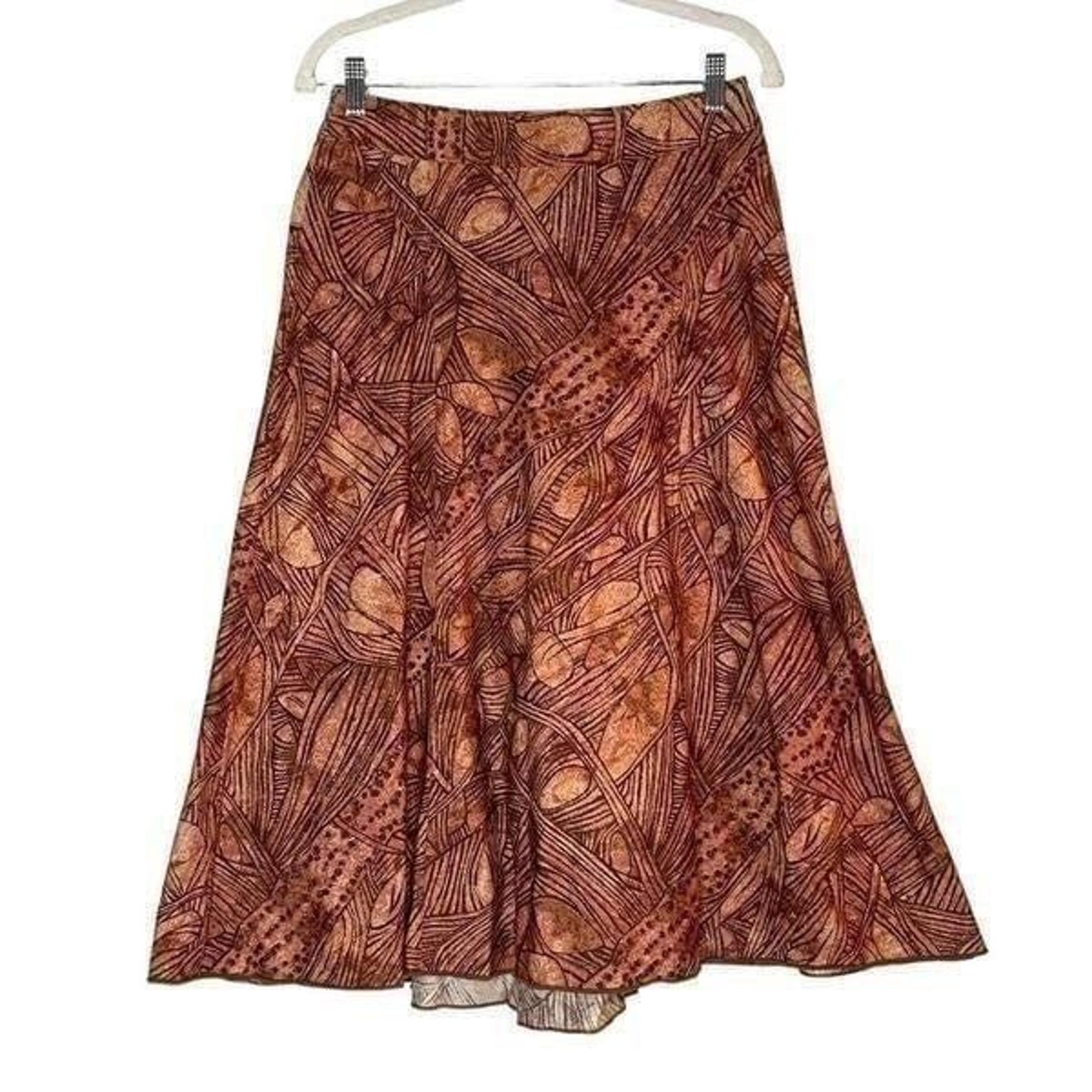NEW Peruvian Connection Earthy Leaf Print A Line Skirt | Size 6