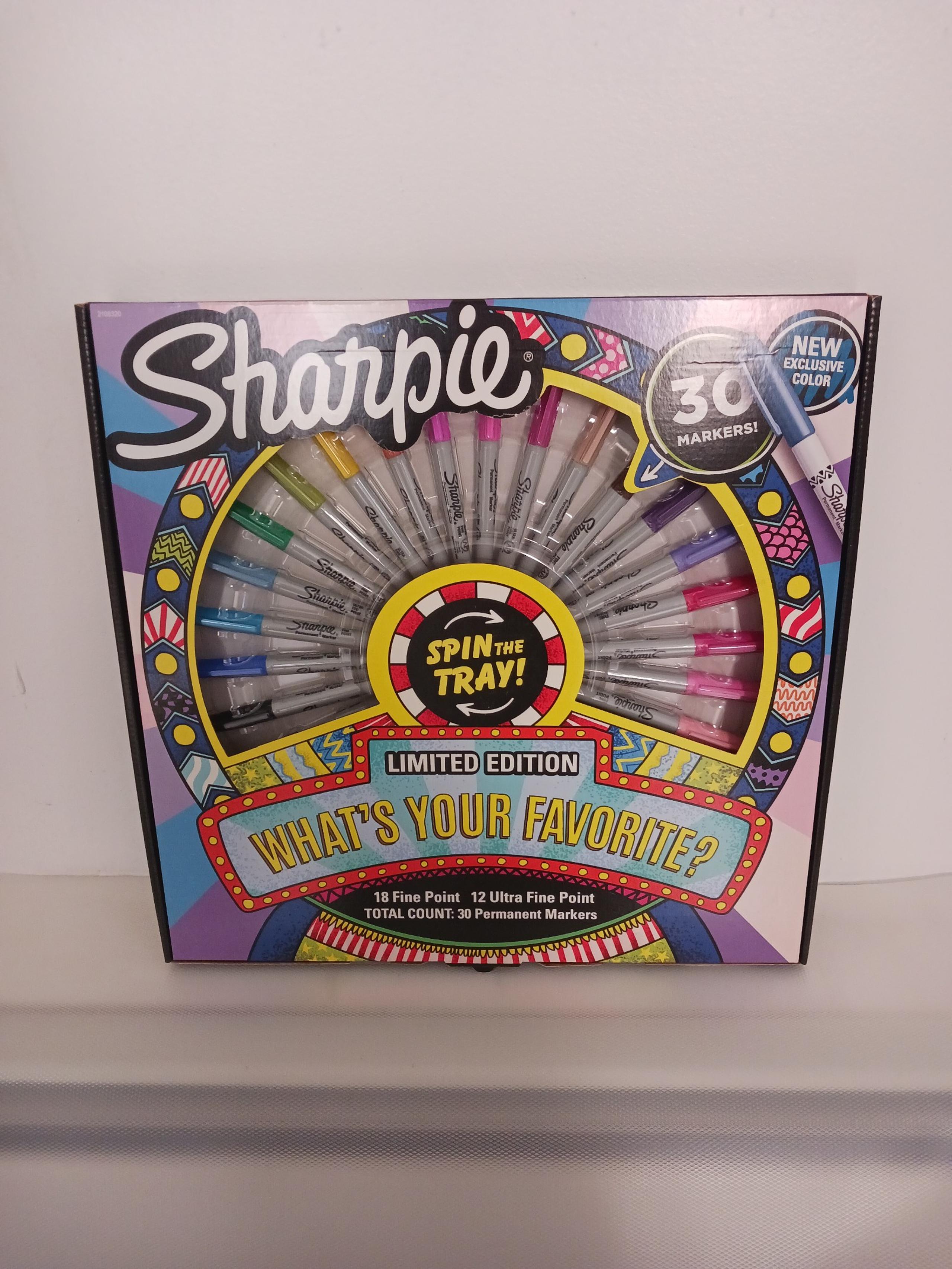 Sharpie 30 Markers, Limited Edition Spin the Tray Set,  18 Fine, 12 Ultra Point