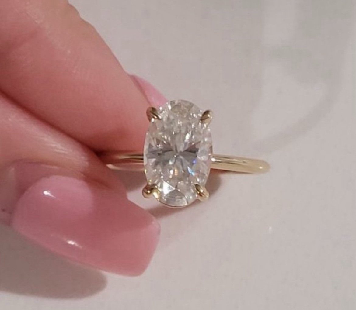 3CT Oval Cut Moissanite Solid Gold Engagement Ring Size 7