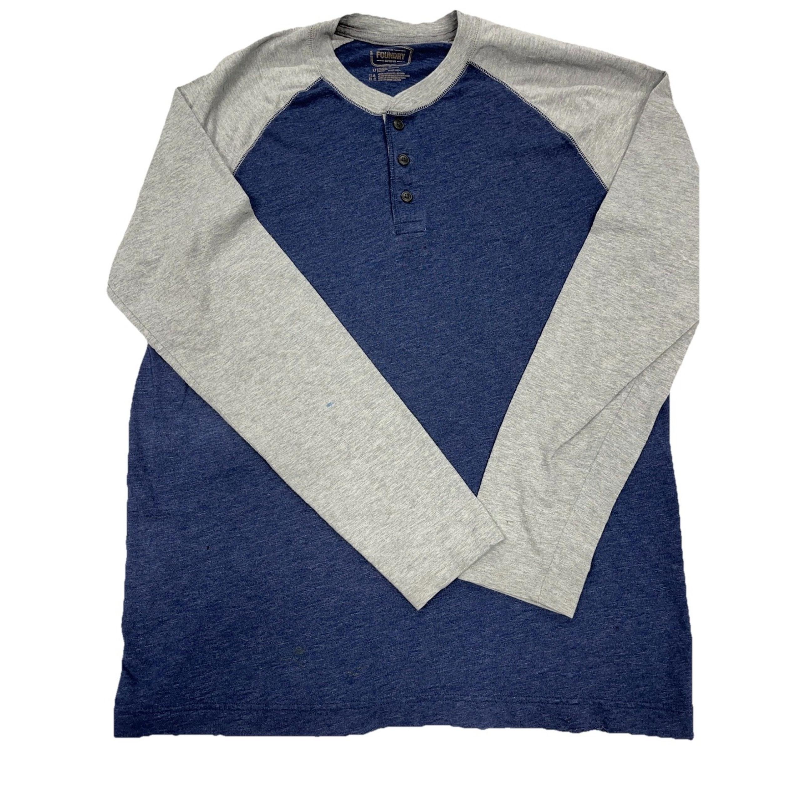 Foundry Supply Co Henley Shirt Mens LT Gray Black Long Sleeve Colorblock Cotton