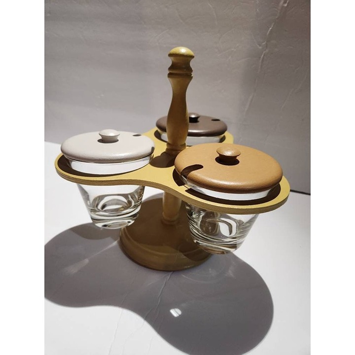 MCM Wood and Glass Retro 60S Lazy Susan Condiment Server Lids