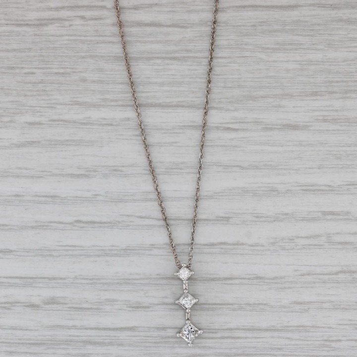 0.48ctw Diamond 3-Stone Journey Pendant Necklace 14k White Gold 18 Rope Chain
