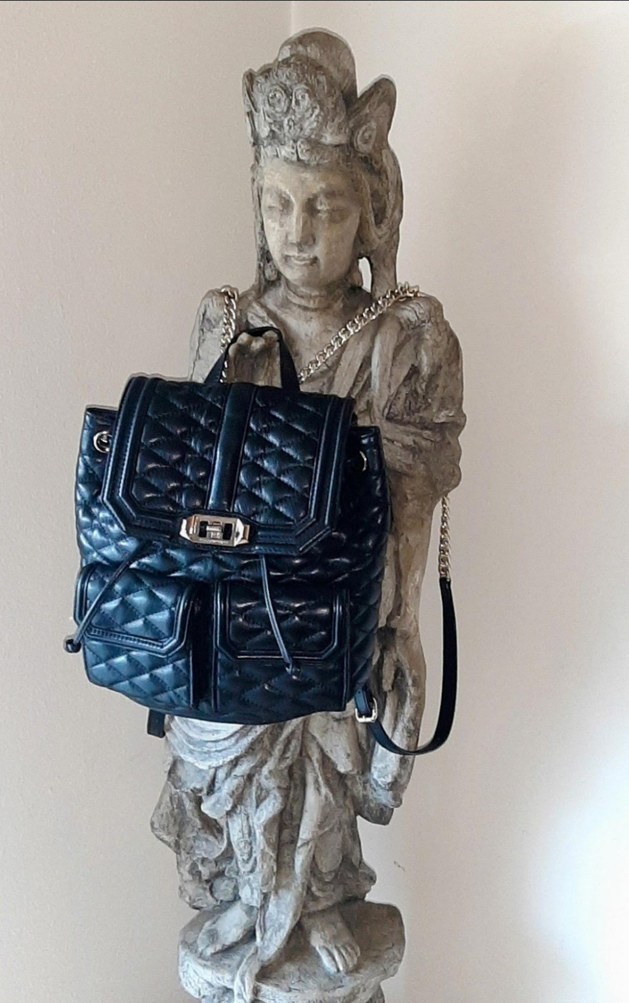 Rebecca Minkoff Love Quilted Backpack Black with adjustable chain/leather straps