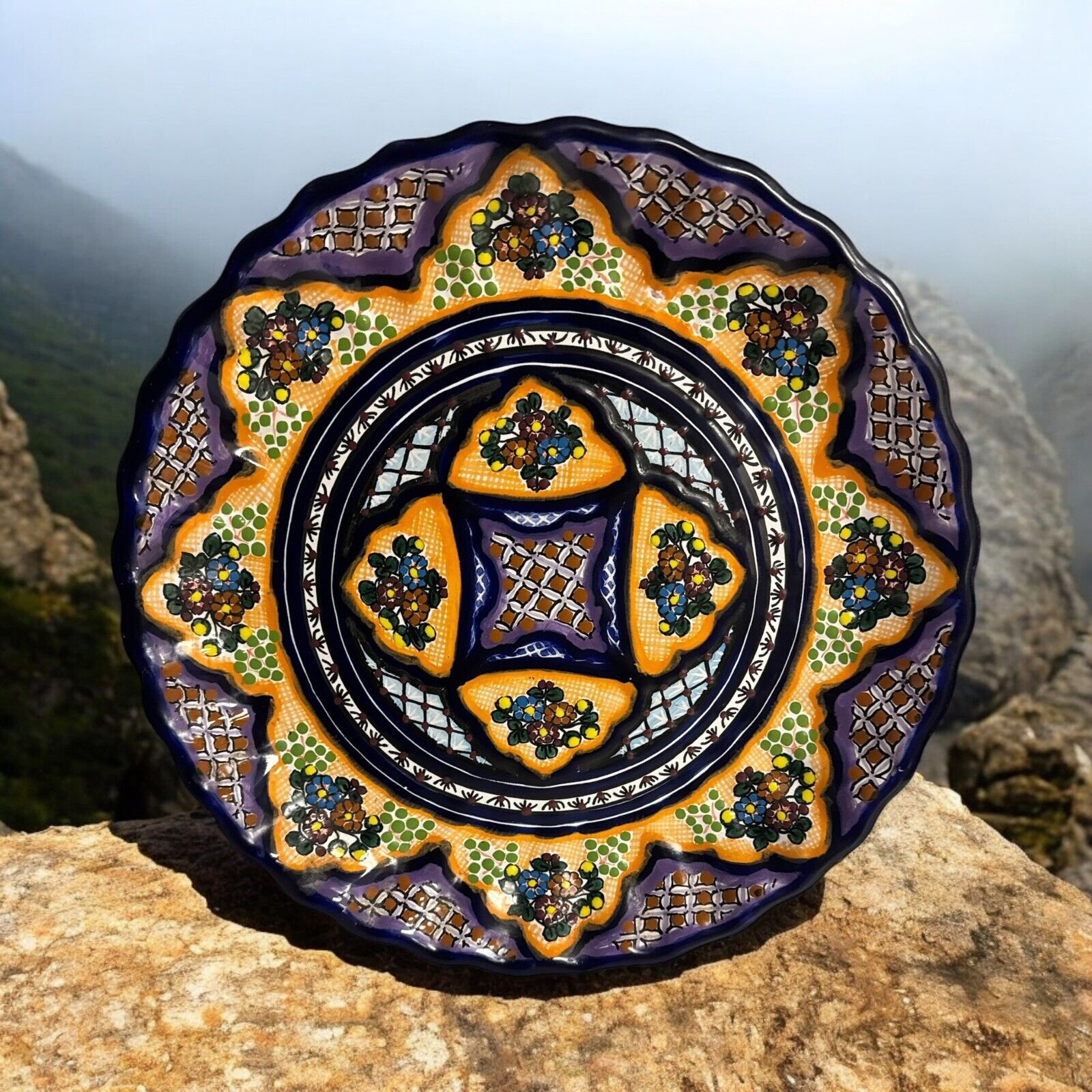 Talavera Mexican Pottery Art 12” Wall Plate Hand Painted Colorful Casa Juquia
