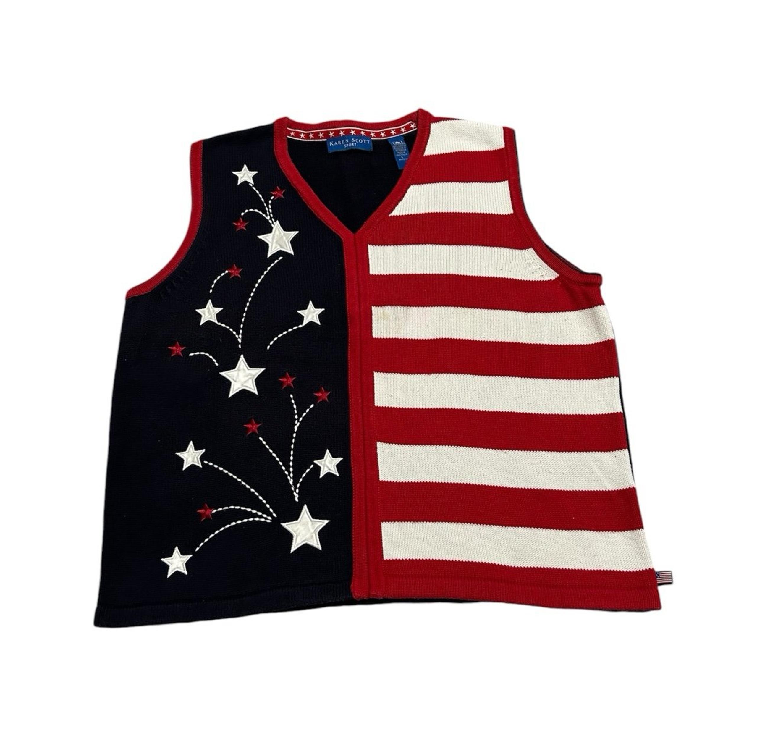 Vintage Women’s Large Karen Scott 4th of July Knit Sweater Vest