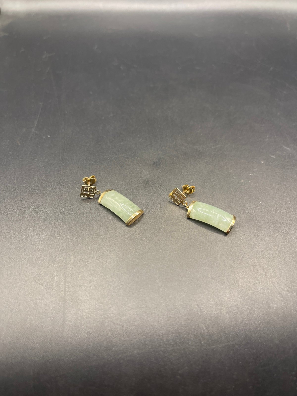 Earrings jade signed GSJ 14k gold drop dangle 021224aAED