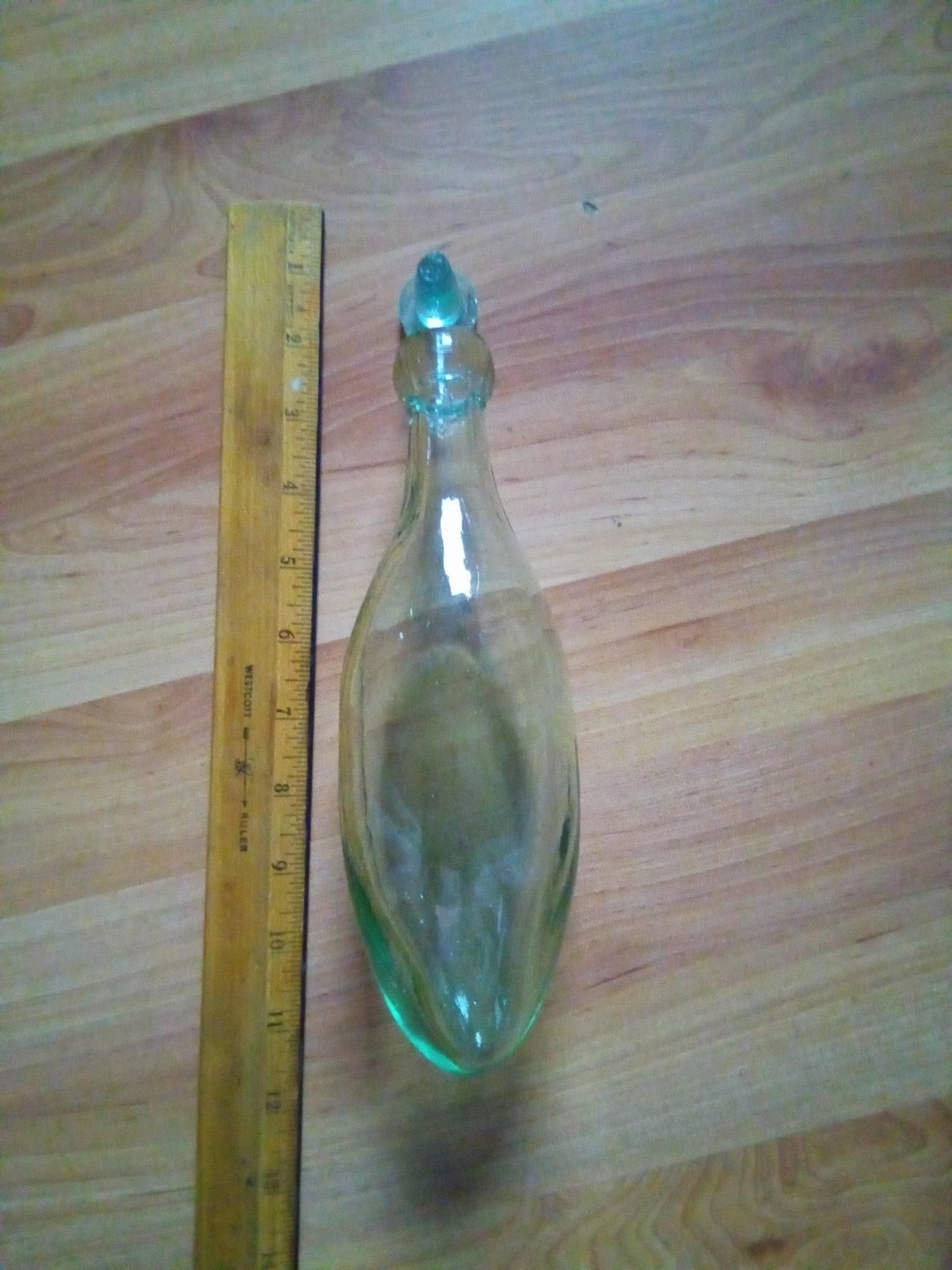 RARE ANTIQUE 1880S + TORPEDO BOTTLE WITH GLASS TOPPER AQUA GREEN EX. CONDITION